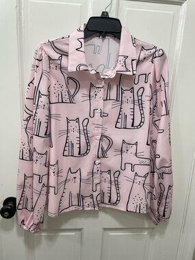 SHEIN Pink Cat Print Blouse